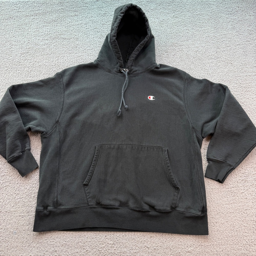 Champion Reverse Weave Hoodie Mens 2XL Black Embroidered Logo Sweatshirt 2797